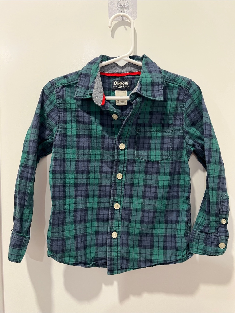 OshKosh B’gosh Plaid Button-Up Shirt | 3T | Green & Navy Flannel